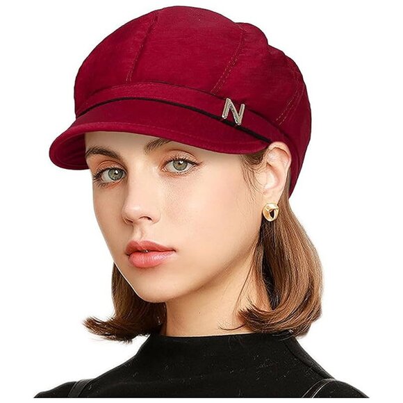 Women Retro Classic Visor Newsboy Cabbie Cap 10red - Picture 1 of 6